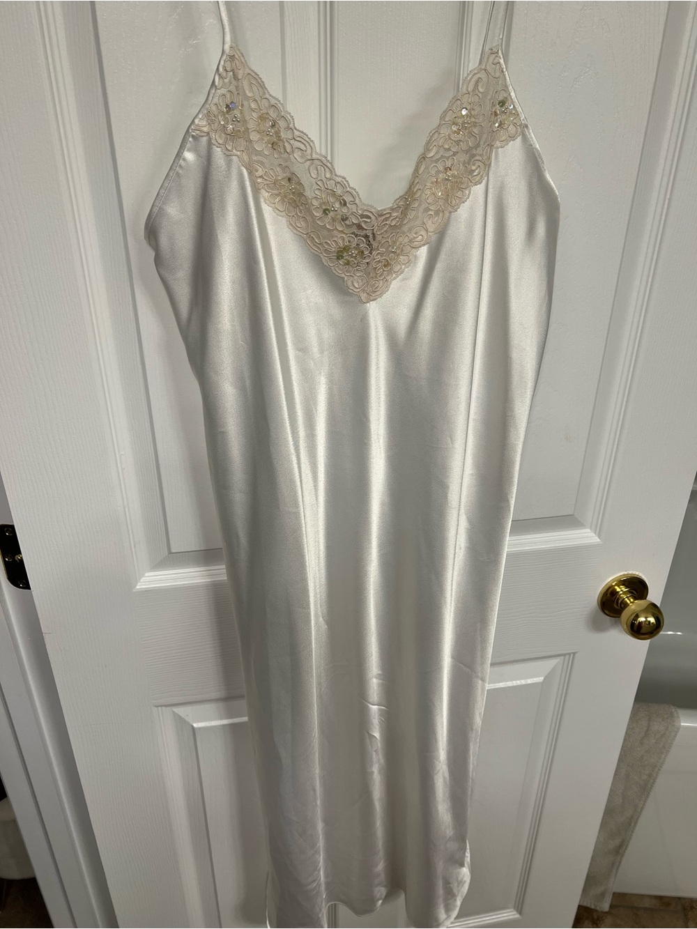 Silky Cream Lace-Trim Slip Chemise